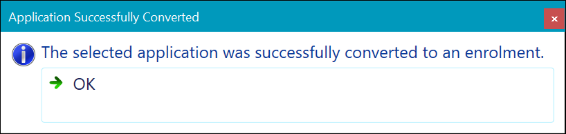 Application Successfully Converted window
