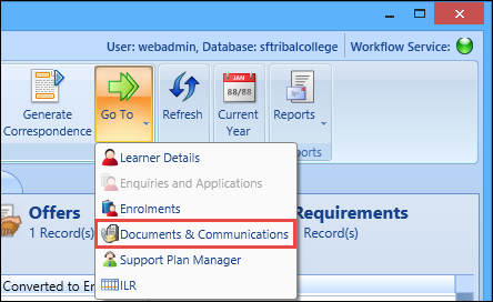 Documents & Communications option