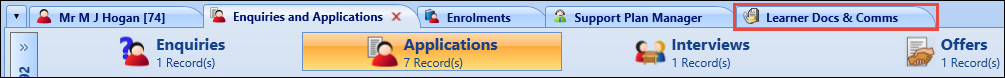 Learner Docs & Comms tab