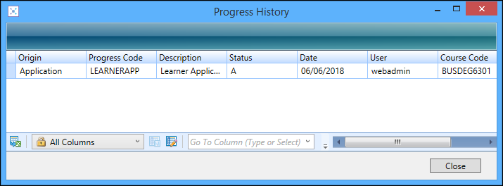 Progress History window