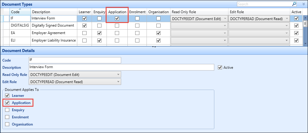 Document Types reference data