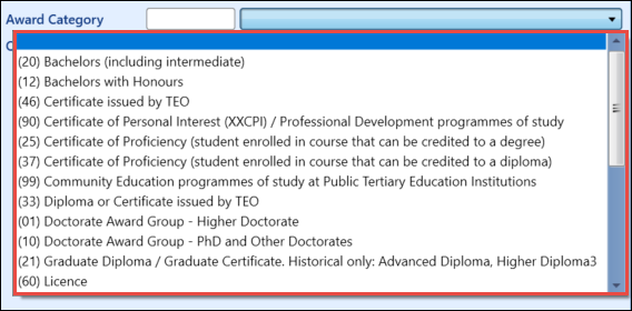 Award Category field