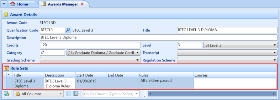 Rule Sets panel