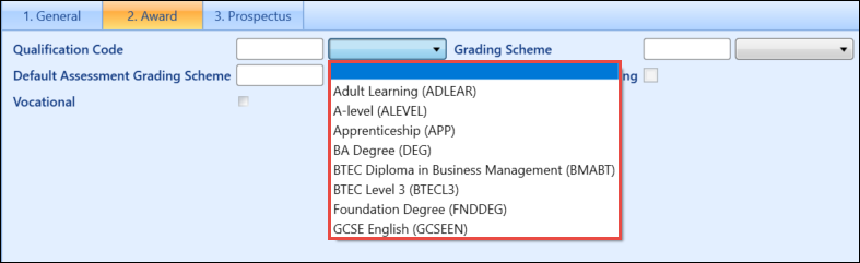 Qualification Code field