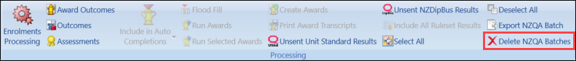 Delete NZQA Batches button