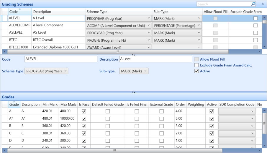 Grading Schemes reference data