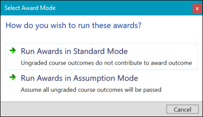 Select Award Mode window