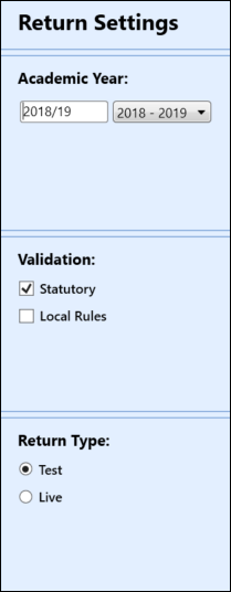 Return Settings panel