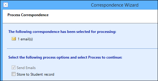 Process Correspondence screen - email