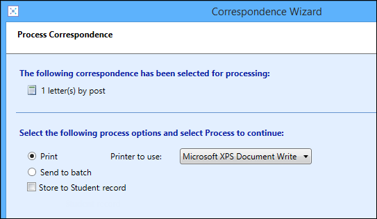 Process Correspondence screen - letter