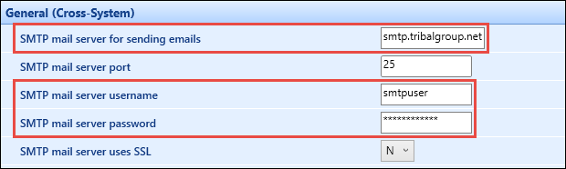 SMTP mail server settings