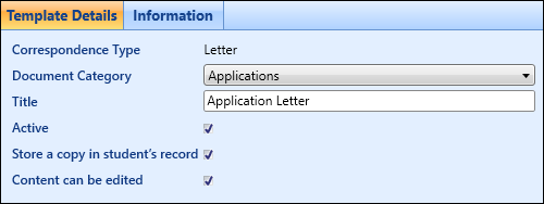 Template Details section