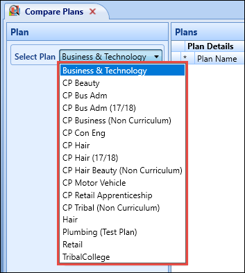 Select Plan field