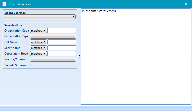 Organisation Search window