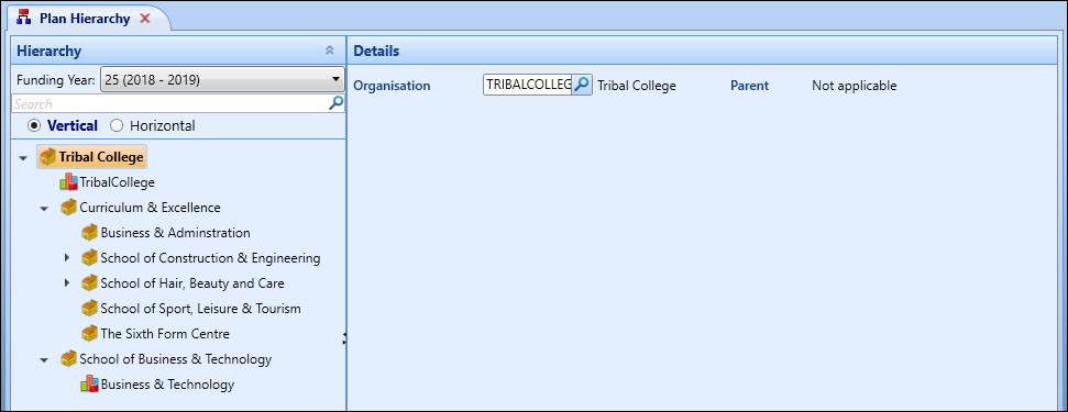 Plan Hierarchy screen