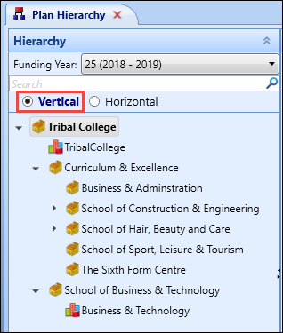 Hierarchy pane - Vertical option