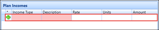 Plan Incomes screen - new row