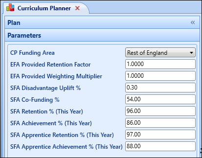 Plan Parameters pane