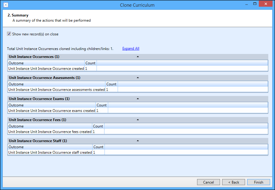 Clone Curriculum wizard - screen 2