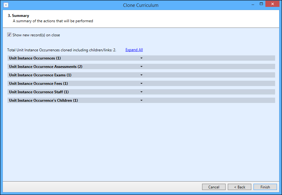 Clone Curriculum wizard - screen 3