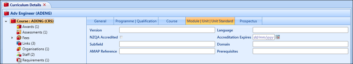 Curriculum Details screen - UI Level 3 tab