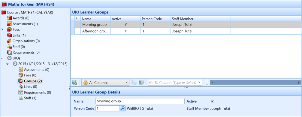 UIO Learner Groups screen