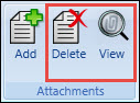 Curriculum ribbon Attachments group - Delete and View buttons