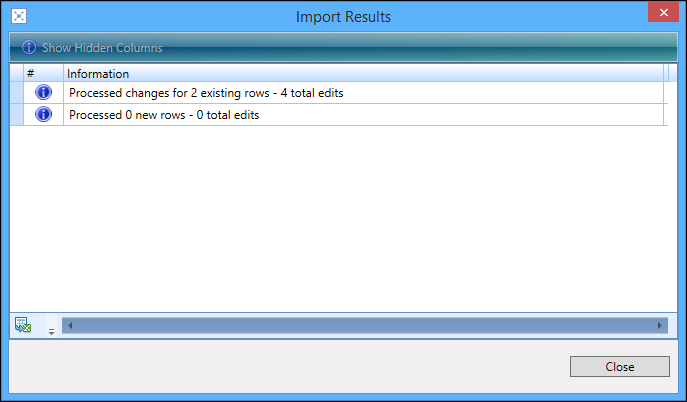 Import Results window