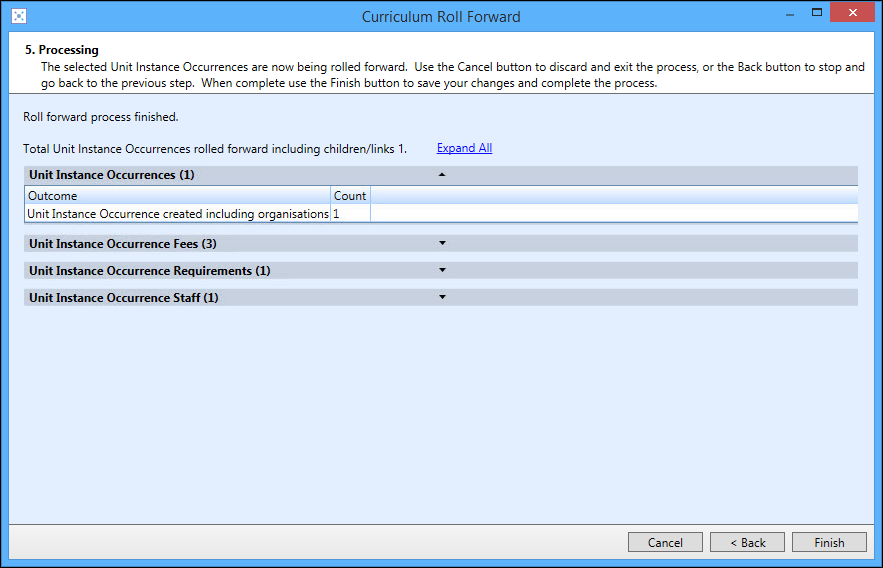 Curriculum Roll Forward wizard - screen 5