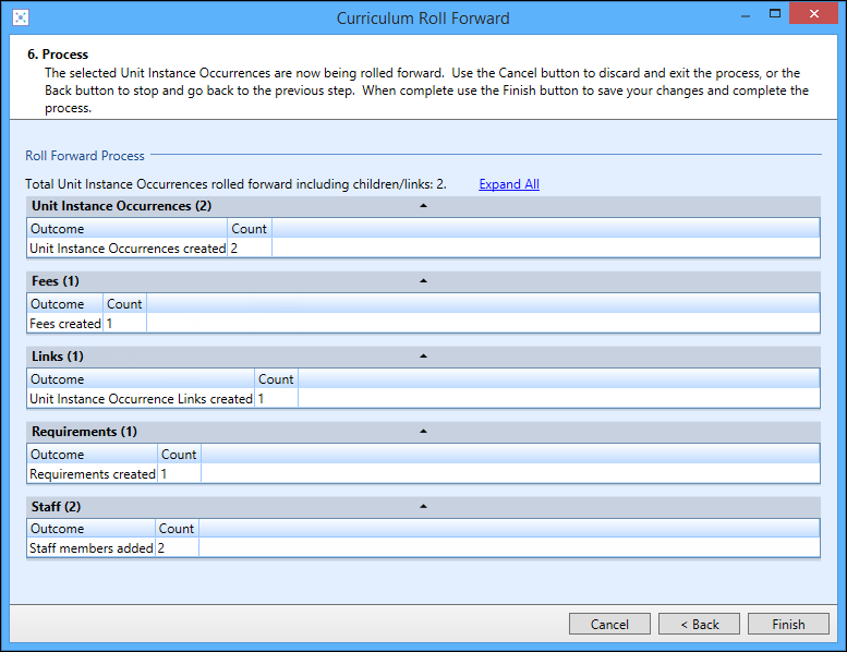 Curriculum Roll Forward wizard - screen 6