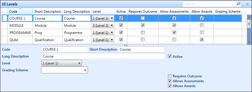 UI Levels reference data