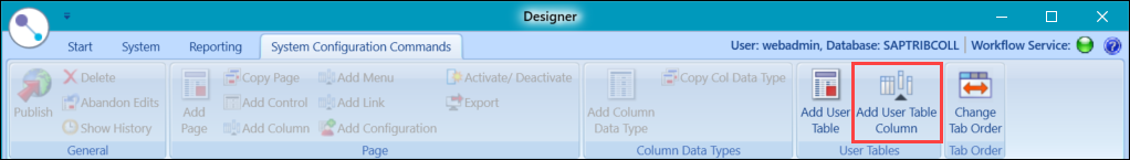 Add User Table Column button