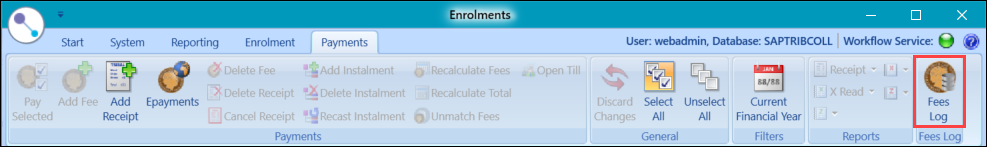 Fees Log button