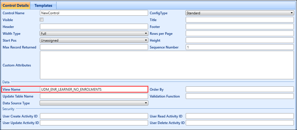 View Name field