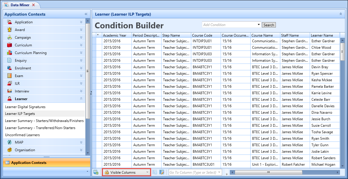 Visible Columns configuration