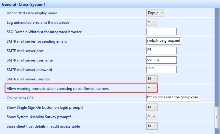 Allow warning prompts when accessing unconfirmed learners institution setting