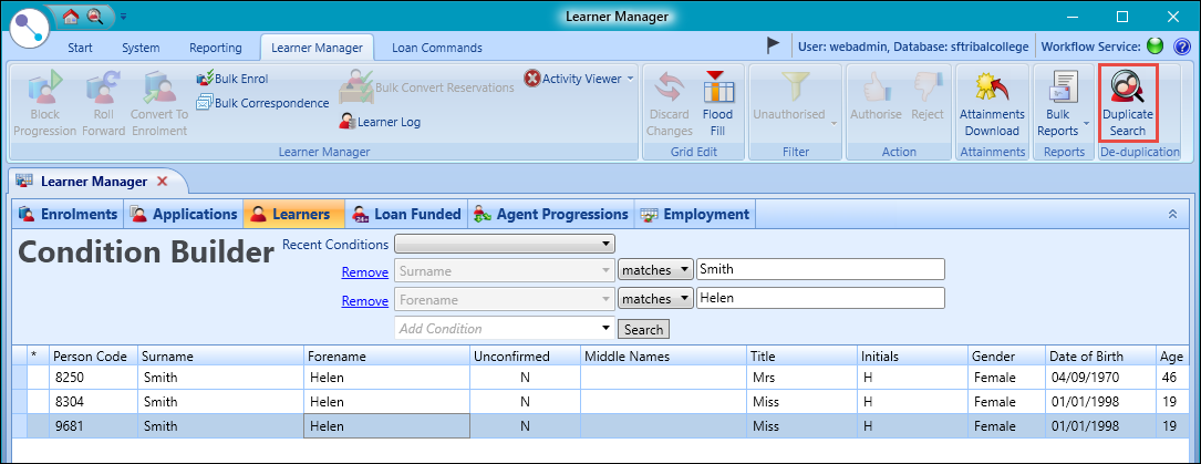 Learner Manager module - Duplicate Search button