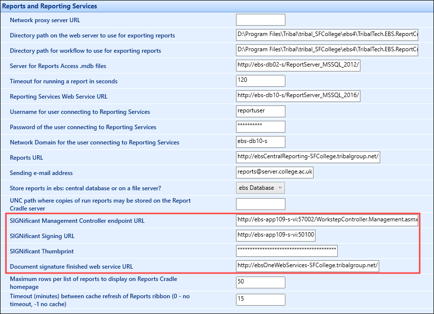 Digital signatures institution settings