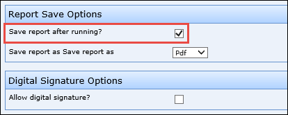 Save Report After Running? check box