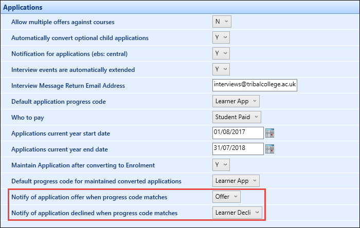 Applications institution settings