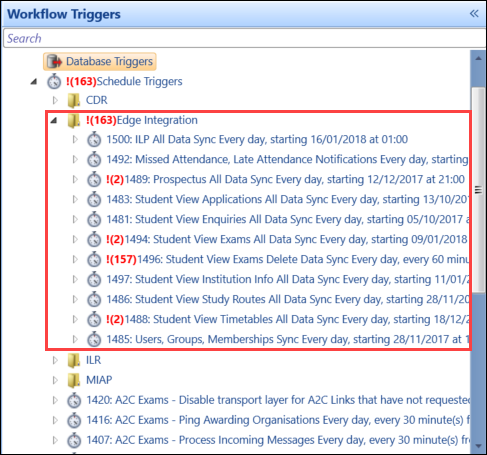 The Edge Integration folder in the Schedule Triggers node 