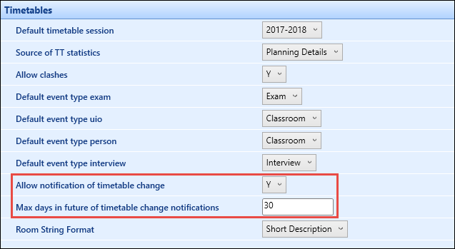 Timetables institution settings