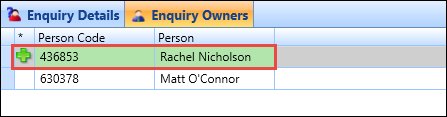 Enquiry Owners grid - record added