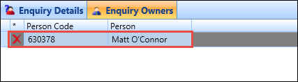 Enquiry Owners grid - record marked for deletion