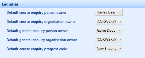 Enquiries institution settings screen