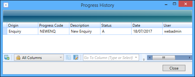 Progress History window