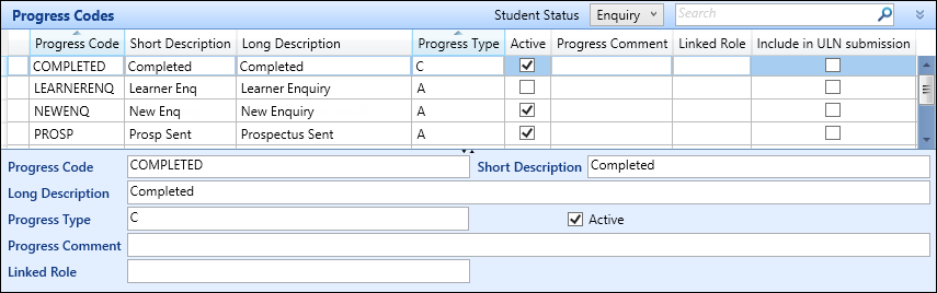 Progress Codes reference data