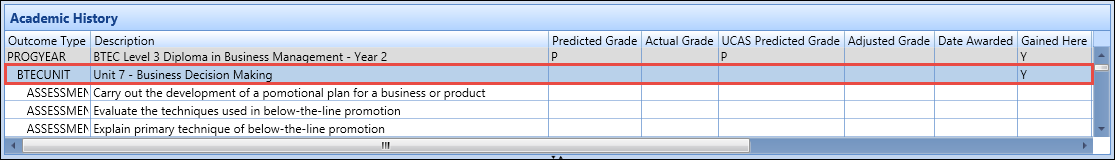 Academic History grid - record selected