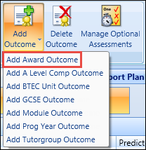 Add Outcome button - Add Award Outcome option