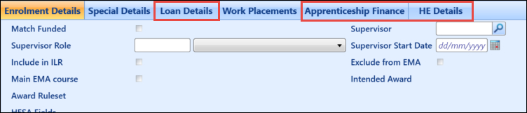 Additional enrolment tabs